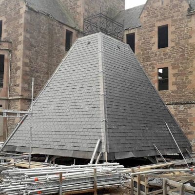 great glen hall tower roof waiting on the building site
