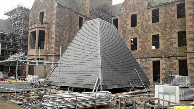 great glen hall tower roof waiting on the building site