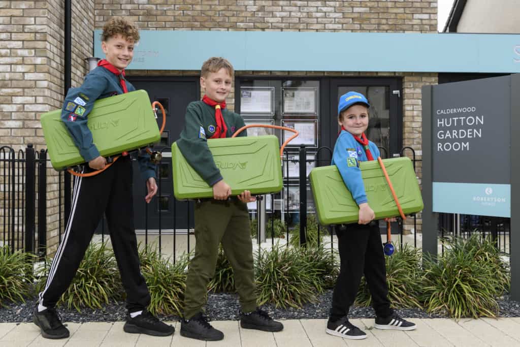 Pictured: Thomas Crilly, Charlie Crilly and Peter Jack

Robertson Homes has made a donation to the 3rd West Lothian Scout Group to buy some new camping equipment.