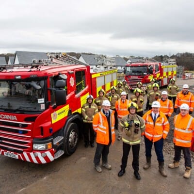 Firefighters from Inverness Fire Station visited Robertson Homes Torvean development for training on modern construction_
